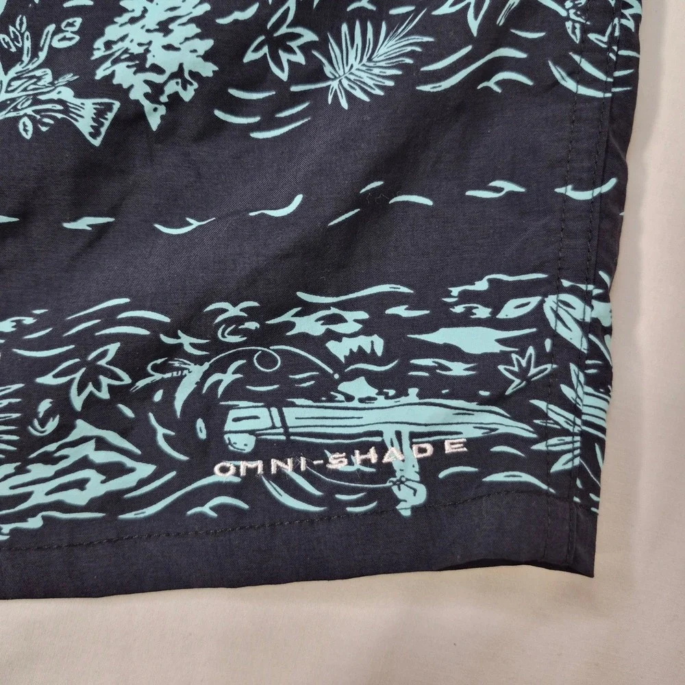 Columbia Swim Trunks Boys XL‎ (18/20) Black Blue Fishing Print PFG Omni-Shade